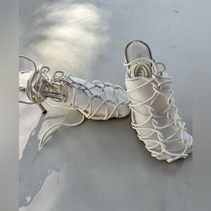 Women's White Lace-Up Strappy Heeled Sandals